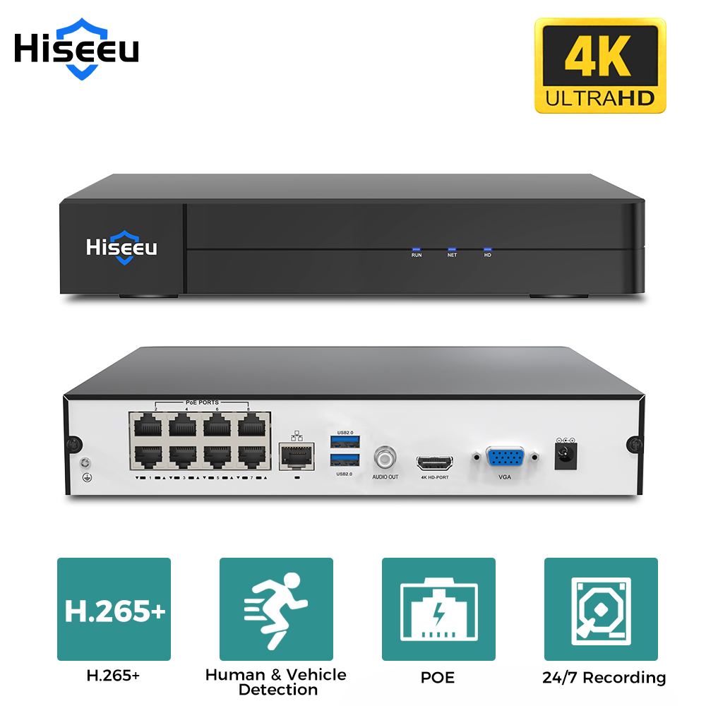 Webcam 4K - Сетевой видеорегистратор Hiseeu 8CH 4K PoE