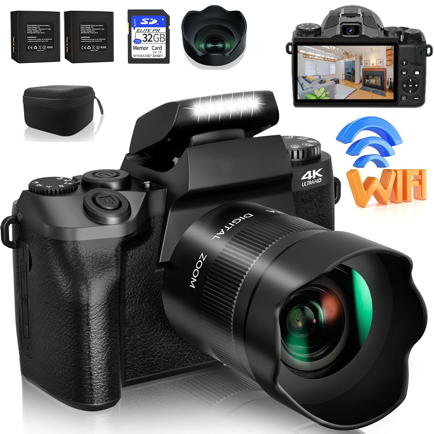 Webcam 4K - Цифровая камера 64 МП, SLR DSLR